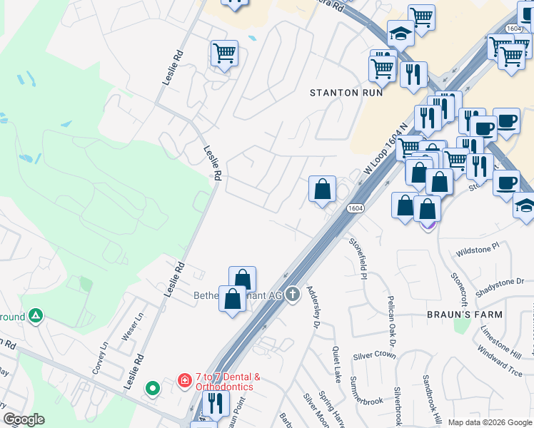map of restaurants, bars, coffee shops, grocery stores, and more near 9602 Lindrith in Helotes