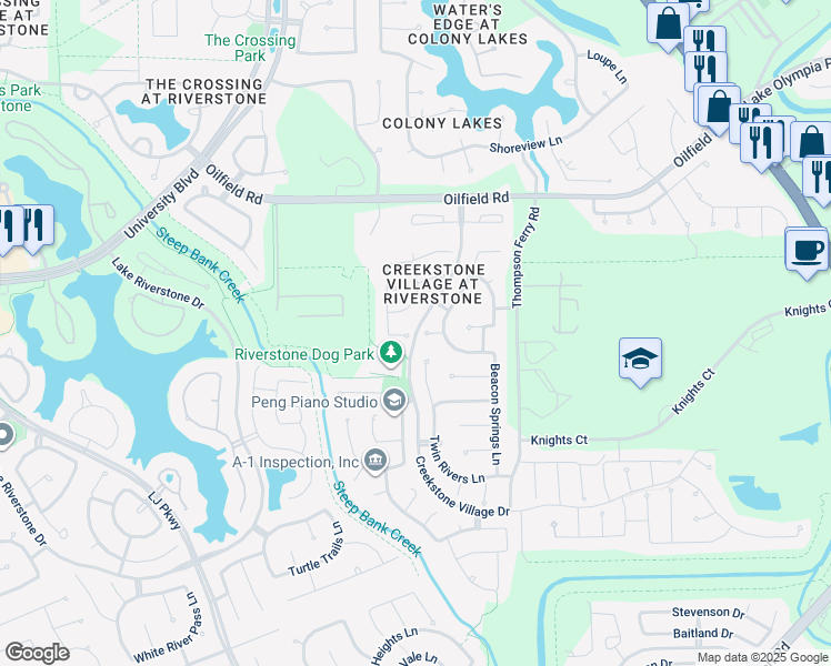 map of restaurants, bars, coffee shops, grocery stores, and more near 5438 Creekstone Village Dr in Sugar Land