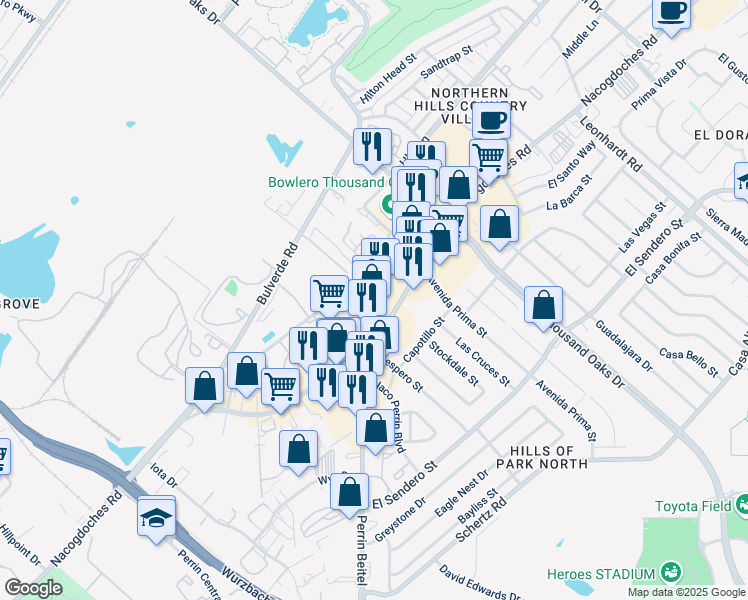 map of restaurants, bars, coffee shops, grocery stores, and more near 11803 Perrin Beitel Road in San Antonio