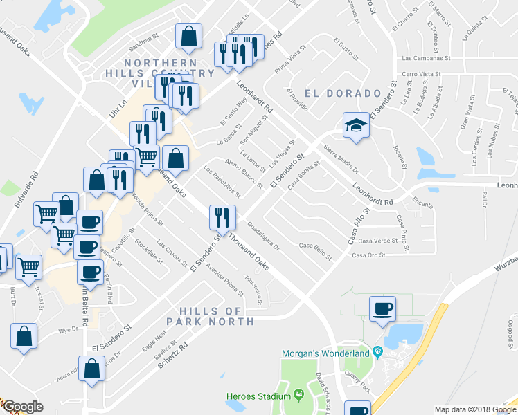 map of restaurants, bars, coffee shops, grocery stores, and more near 4706 Casa Bello Street in San Antonio
