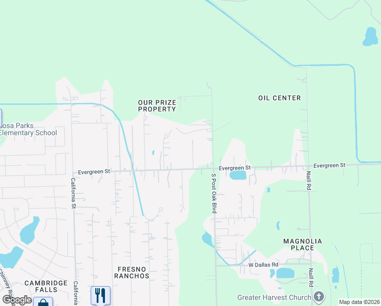 map of restaurants, bars, coffee shops, grocery stores, and more near 2630 Front Street in Fresno