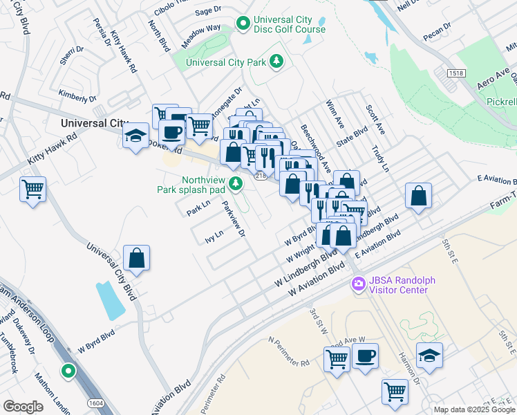 map of restaurants, bars, coffee shops, grocery stores, and more near 309 West Langley Boulevard in Universal City