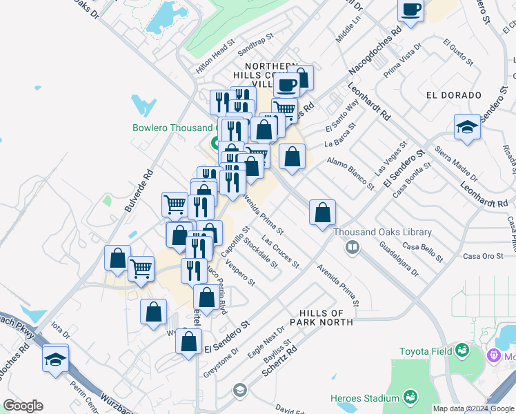 map of restaurants, bars, coffee shops, grocery stores, and more near 4303 Las Cruces Street in San Antonio