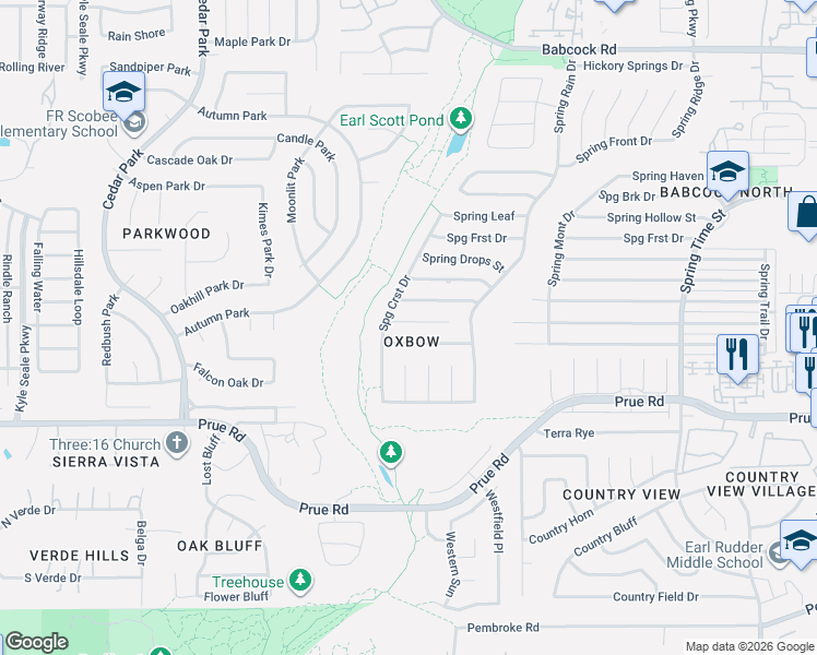 map of restaurants, bars, coffee shops, grocery stores, and more near 7146 Spring Grove Drive in San Antonio