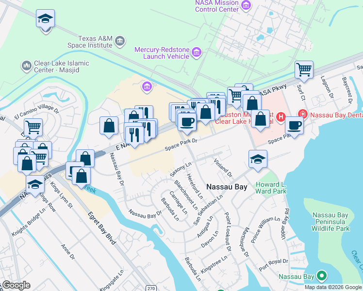 map of restaurants, bars, coffee shops, grocery stores, and more near 18086 Point Lookout Drive in Houston