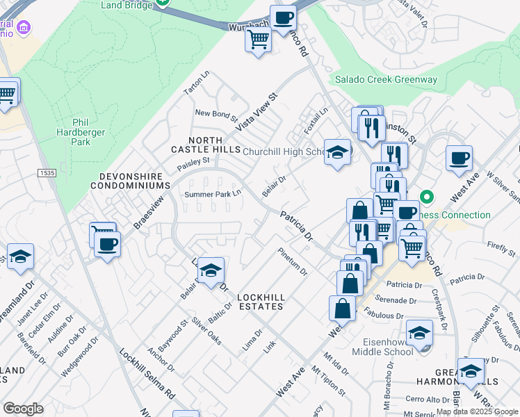 map of restaurants, bars, coffee shops, grocery stores, and more near in San Antonio