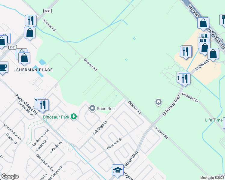 map of restaurants, bars, coffee shops, grocery stores, and more near Beamer Road in Friendswood