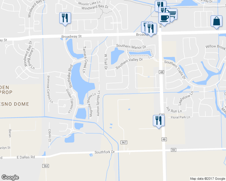 map of restaurants, bars, coffee shops, grocery stores, and more near 13106 Trail Manor Drive in Pearland