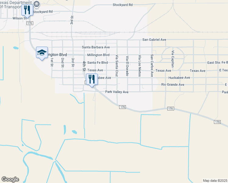 map of restaurants, bars, coffee shops, grocery stores, and more near Park Valley Avenue in Presidio
