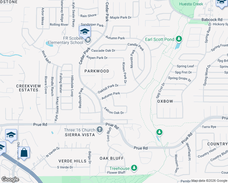 map of restaurants, bars, coffee shops, grocery stores, and more near 7717 Autumn Park in San Antonio