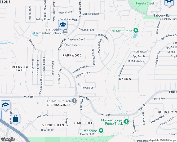map of restaurants, bars, coffee shops, grocery stores, and more near 7707 Autumn Park in San Antonio