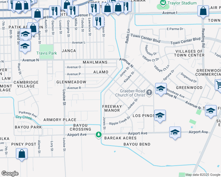 map of restaurants, bars, coffee shops, grocery stores, and more near 1903 Briar Ridge Drive in Rosenberg