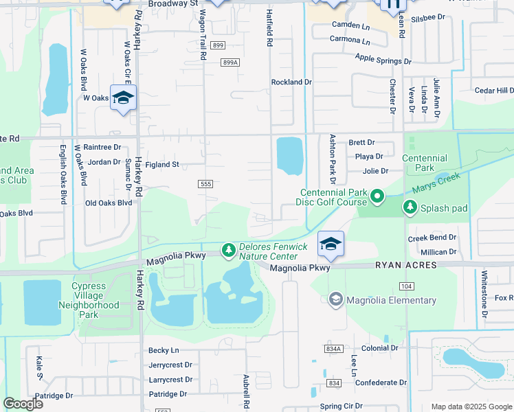 map of restaurants, bars, coffee shops, grocery stores, and more near 3134 Hatfield Road in Pearland