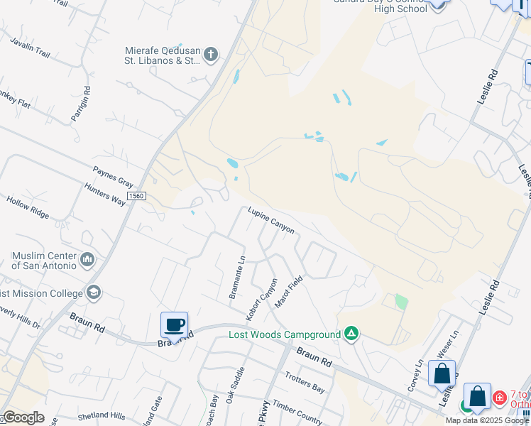 map of restaurants, bars, coffee shops, grocery stores, and more near 10431 Lupine Canyon in Helotes