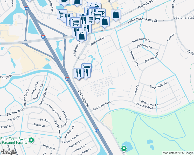 map of restaurants, bars, coffee shops, grocery stores, and more near 21 Utility Drive in Palm Coast
