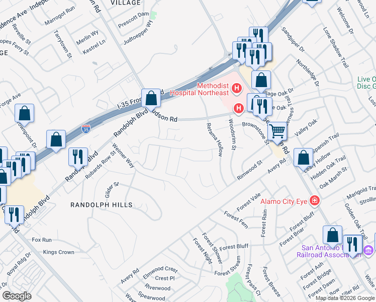 map of restaurants, bars, coffee shops, grocery stores, and more near 13114 Vista Hollow in Live Oak