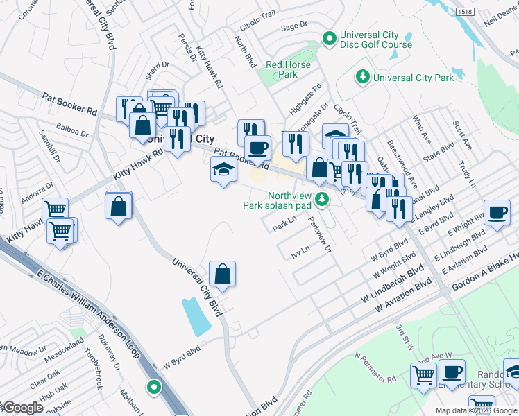 map of restaurants, bars, coffee shops, grocery stores, and more near 118 Hillcrest Drive in Universal City