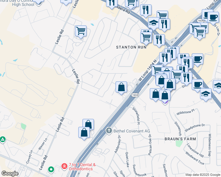 map of restaurants, bars, coffee shops, grocery stores, and more near 11342 Newkirk in Helotes