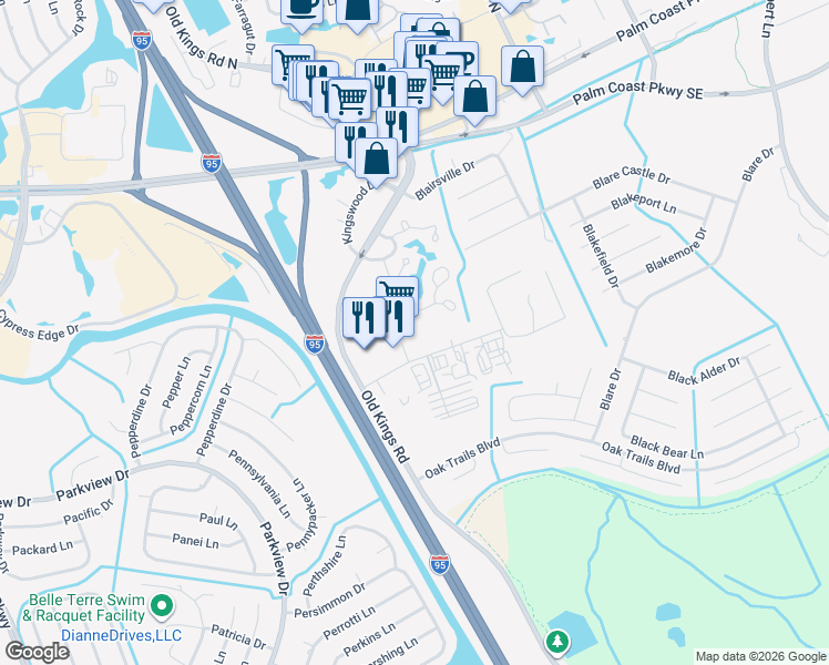 map of restaurants, bars, coffee shops, grocery stores, and more near 4 Commercial Ct in Palm Coast