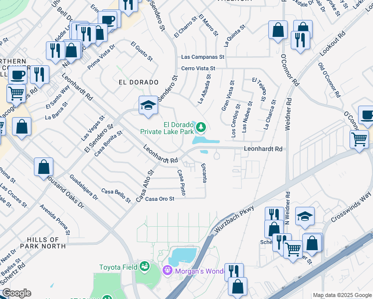 map of restaurants, bars, coffee shops, grocery stores, and more near 5207 Encanta in San Antonio