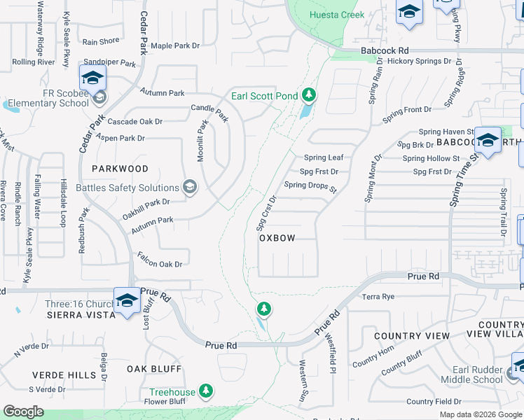 map of restaurants, bars, coffee shops, grocery stores, and more near 11331 Spring Crest in San Antonio