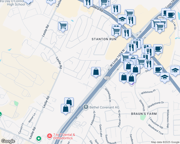 map of restaurants, bars, coffee shops, grocery stores, and more near 11342 Newkirk in Helotes