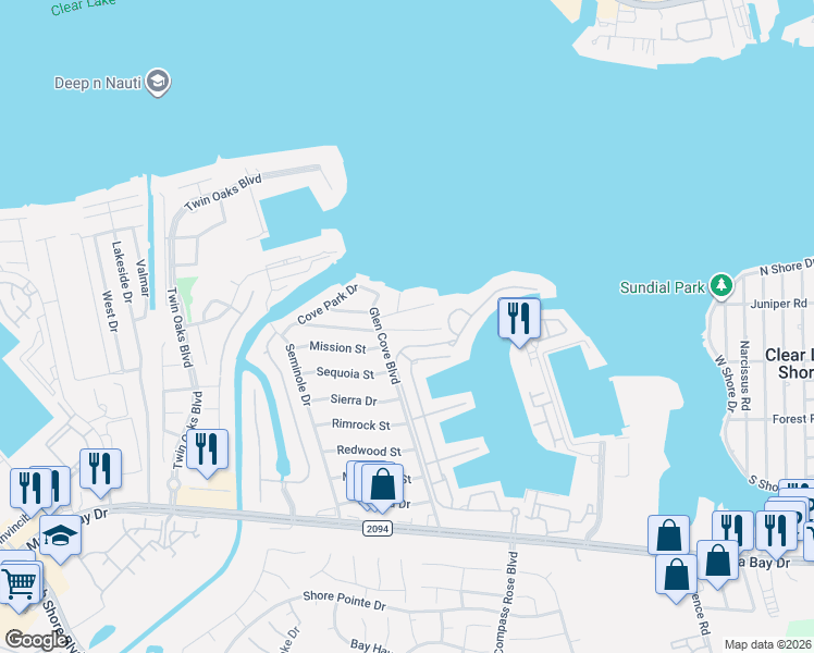 map of restaurants, bars, coffee shops, grocery stores, and more near 1911 Winn Street East in Kemah