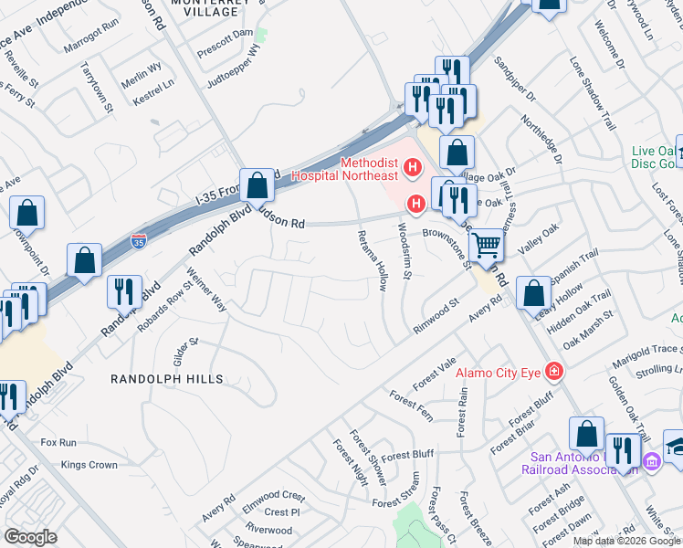 map of restaurants, bars, coffee shops, grocery stores, and more near 13114 Vista Hollow in Live Oak
