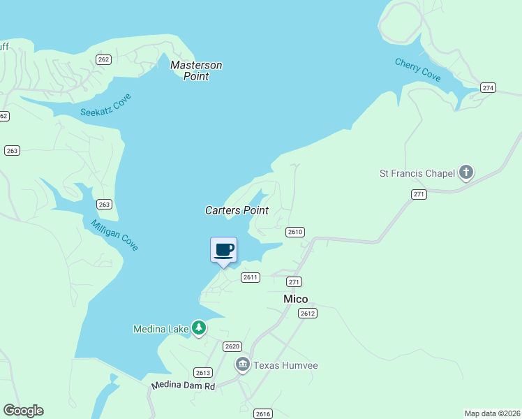 map of restaurants, bars, coffee shops, grocery stores, and more near 212 Private Road 2622 in Mico