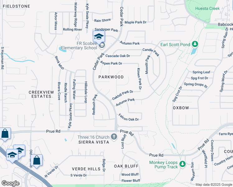 map of restaurants, bars, coffee shops, grocery stores, and more near 7766 Oakhill Park Drive in San Antonio