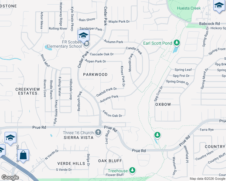map of restaurants, bars, coffee shops, grocery stores, and more near 7717 Autumn Park in San Antonio