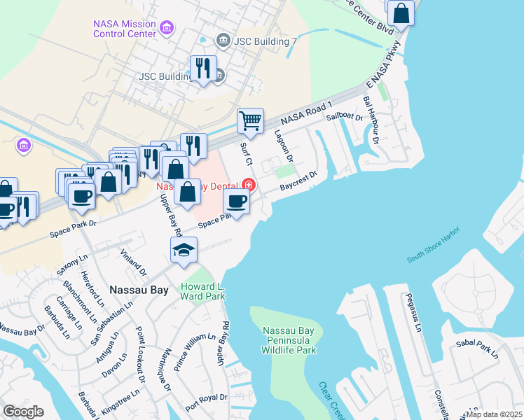 map of restaurants, bars, coffee shops, grocery stores, and more near 123 Surf Court in Houston
