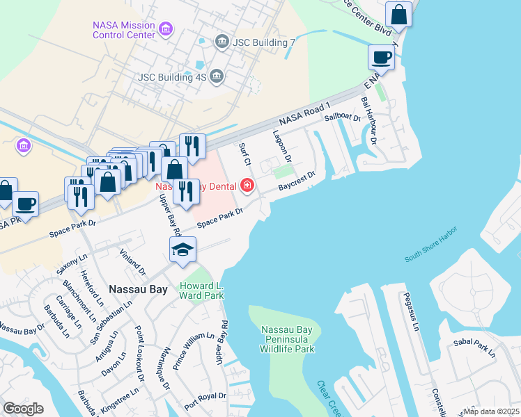map of restaurants, bars, coffee shops, grocery stores, and more near 242 Surf Court in Houston