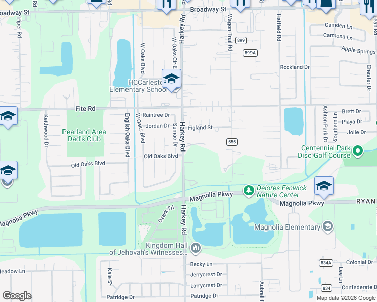 map of restaurants, bars, coffee shops, grocery stores, and more near 3205 Sumac Drive in Pearland