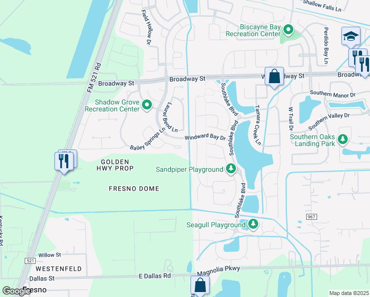 map of restaurants, bars, coffee shops, grocery stores, and more near 3314 Havenwood Chase Lane in Pearland