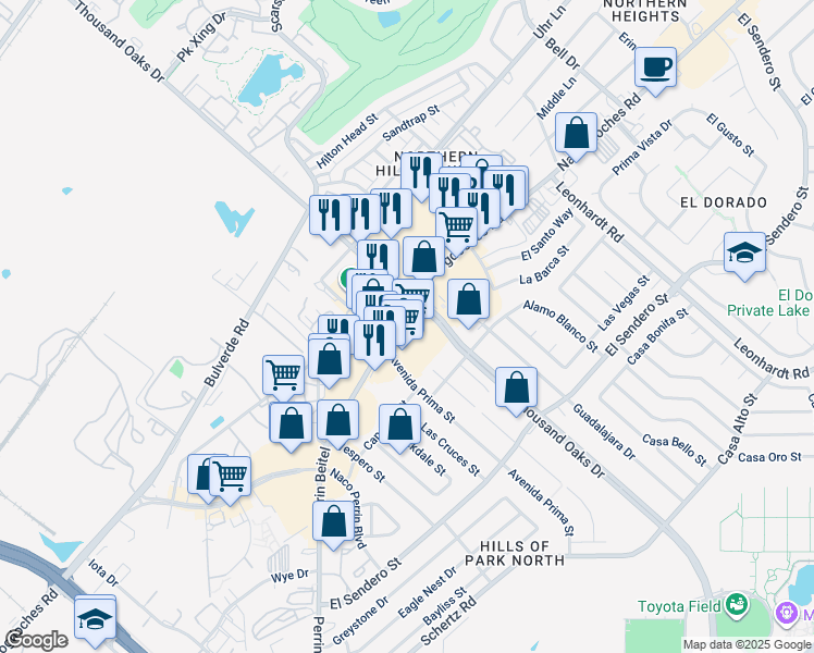 map of restaurants, bars, coffee shops, grocery stores, and more near in San Antonio