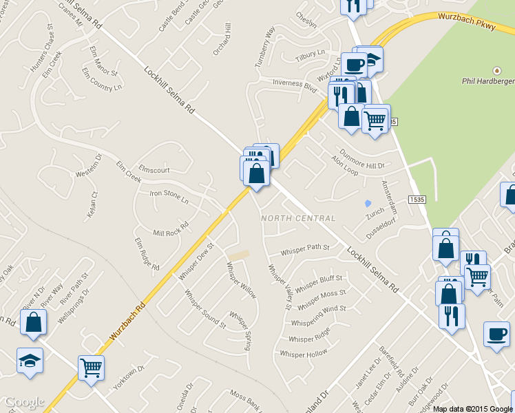 map of restaurants, bars, coffee shops, grocery stores, and more near 11850 Wurzbach Road in San Antonio