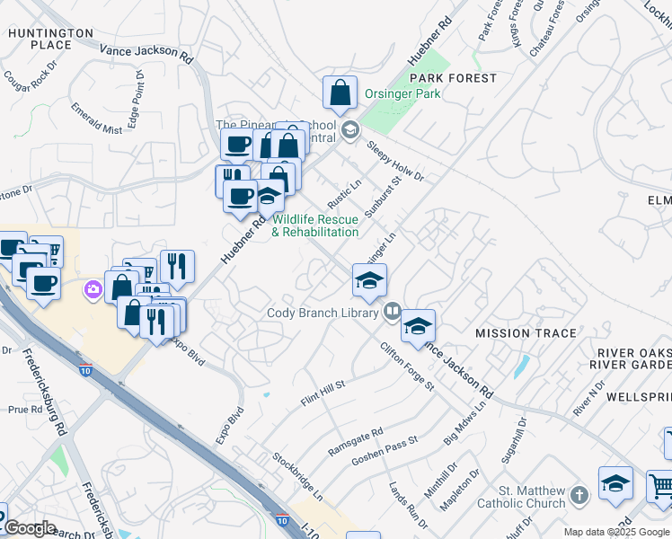 map of restaurants, bars, coffee shops, grocery stores, and more near in San Antonio