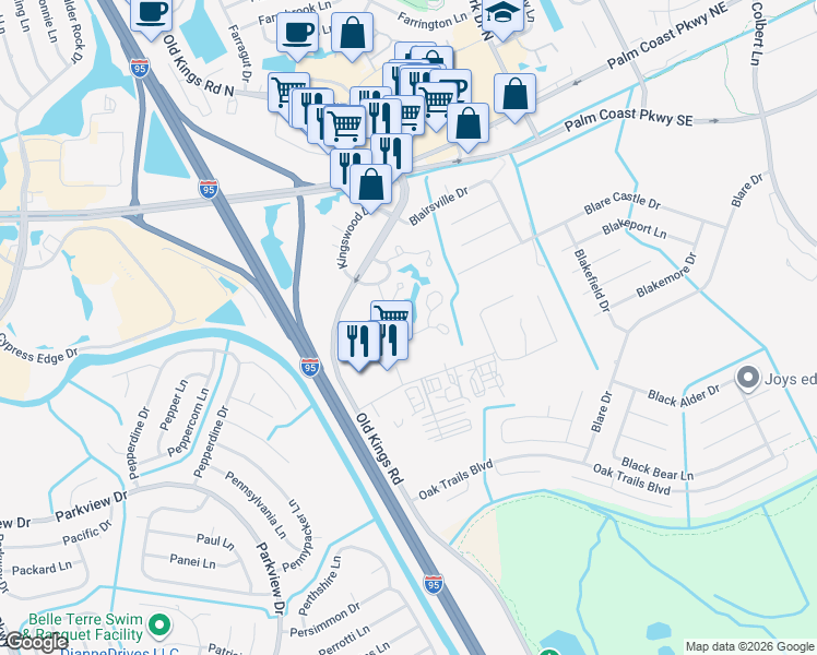 map of restaurants, bars, coffee shops, grocery stores, and more near 51 Hembury Lane in Palm Coast
