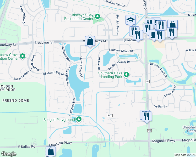 map of restaurants, bars, coffee shops, grocery stores, and more near 3222 West Trail Drive in Pearland