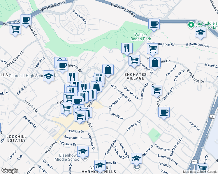 map of restaurants, bars, coffee shops, grocery stores, and more near in San Antonio