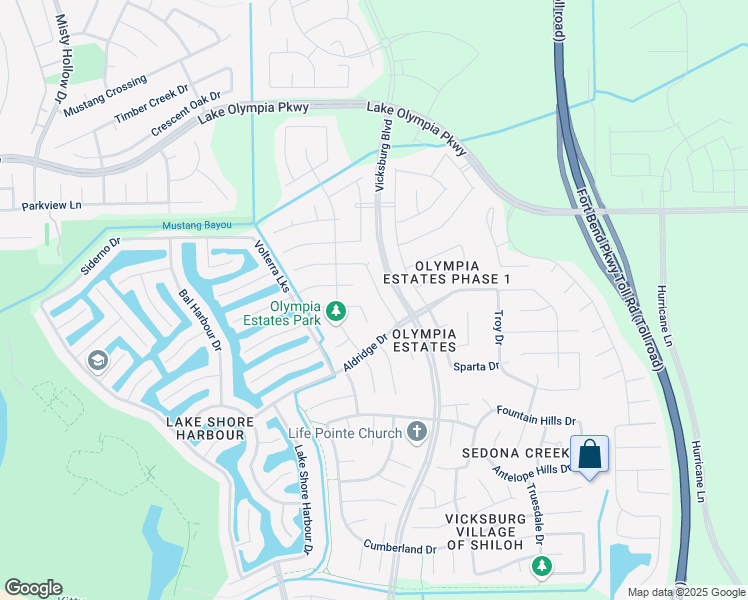 map of restaurants, bars, coffee shops, grocery stores, and more near 2603 Atlas Drive in Missouri City