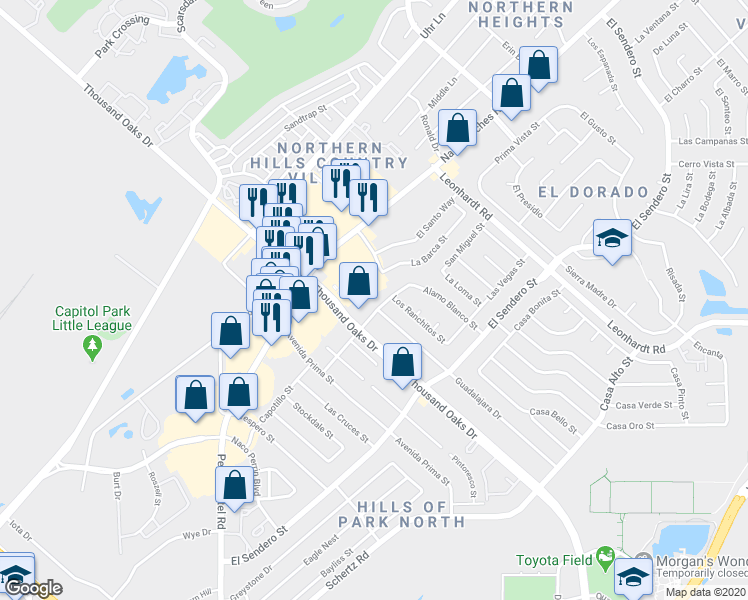 map of restaurants, bars, coffee shops, grocery stores, and more near 11811 Alamo Blanco Street in San Antonio
