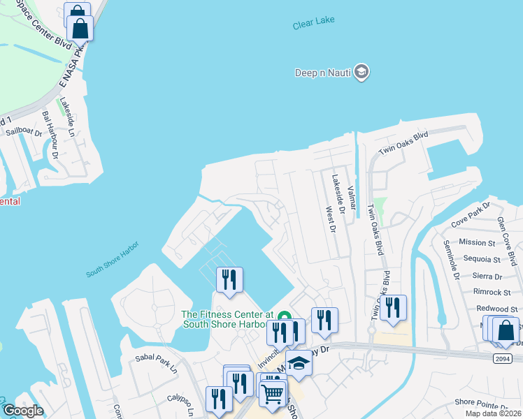 map of restaurants, bars, coffee shops, grocery stores, and more near 1410 Oceanside Lane in League City