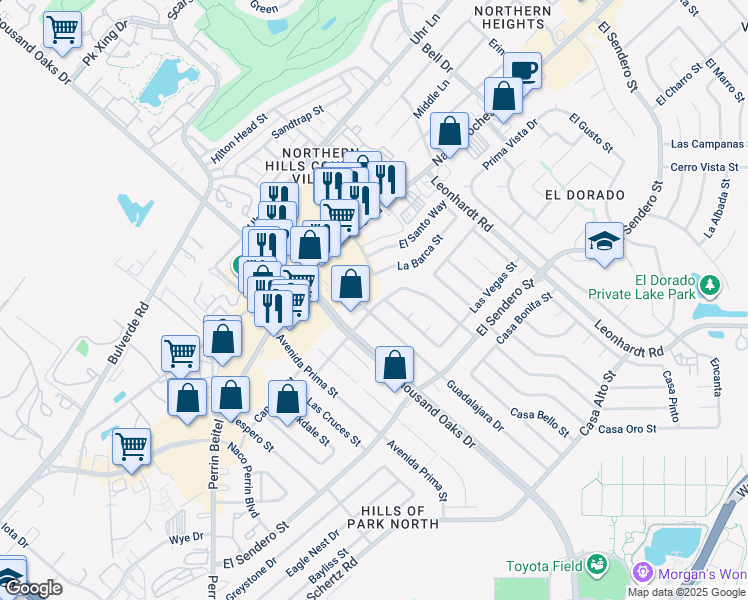 map of restaurants, bars, coffee shops, grocery stores, and more near 11811 Alamo Blanco Street in San Antonio