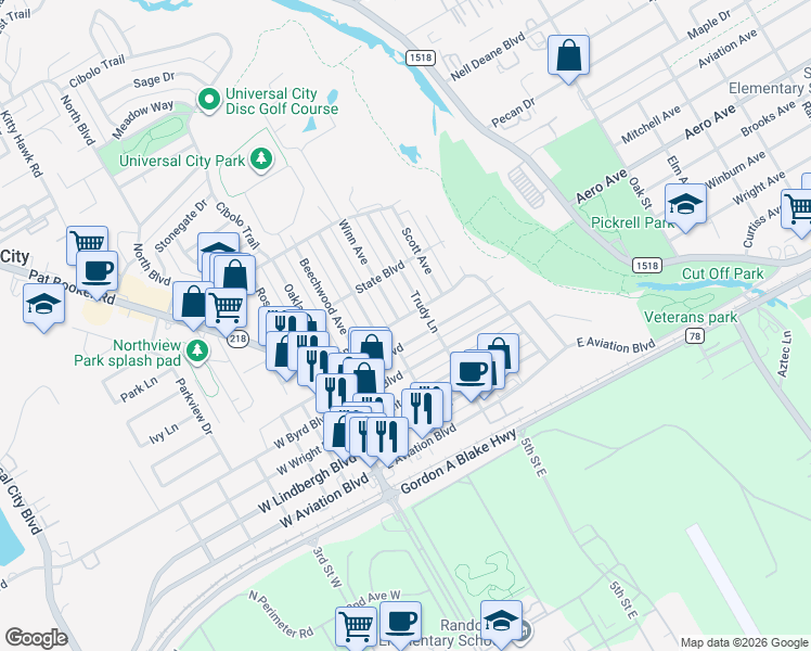 map of restaurants, bars, coffee shops, grocery stores, and more near 153 National Blvd in Universal City