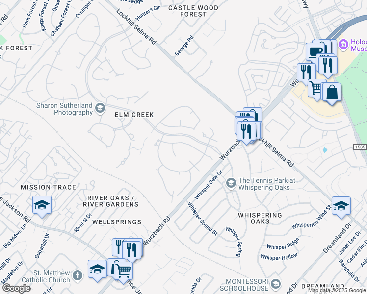 map of restaurants, bars, coffee shops, grocery stores, and more near 3118 Iron Stone Lane in San Antonio