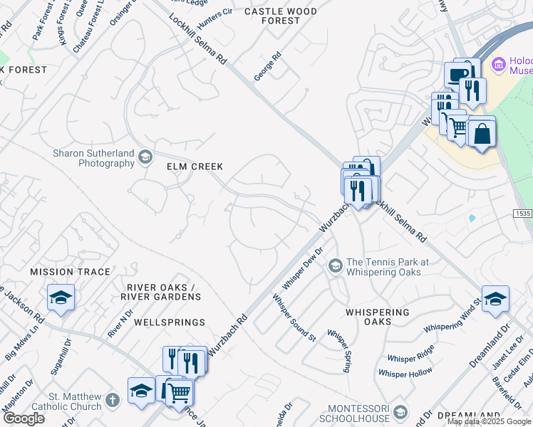 map of restaurants, bars, coffee shops, grocery stores, and more near 3118 Iron Stone Lane in San Antonio