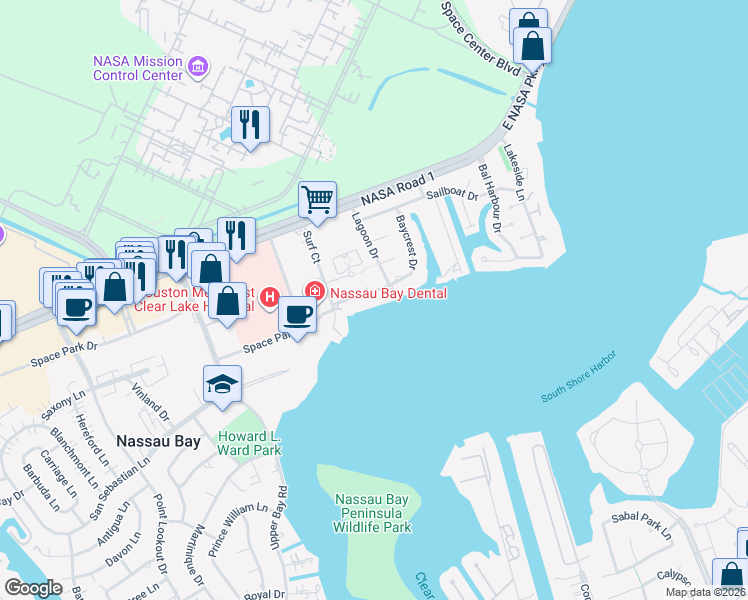 map of restaurants, bars, coffee shops, grocery stores, and more near 2422 Baycrest Drive in Houston