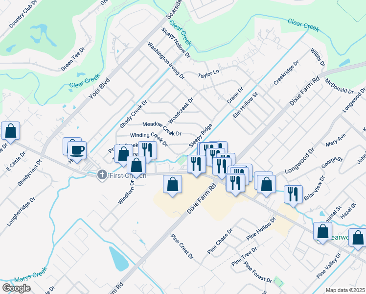 map of restaurants, bars, coffee shops, grocery stores, and more near 1804 Sleepy Creek Way in Pearland